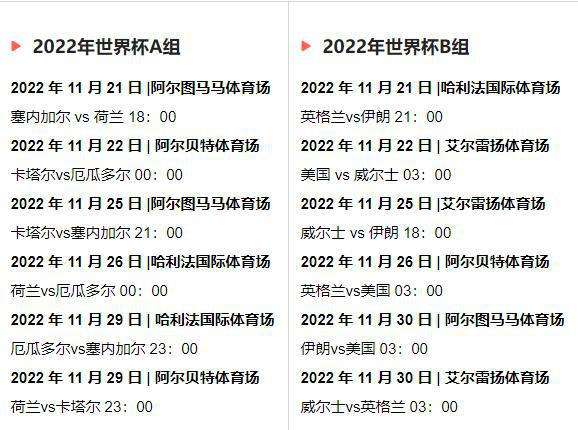 关于2022年足球世界杯赛程表(小组赛到决赛完整版赛程)的信息